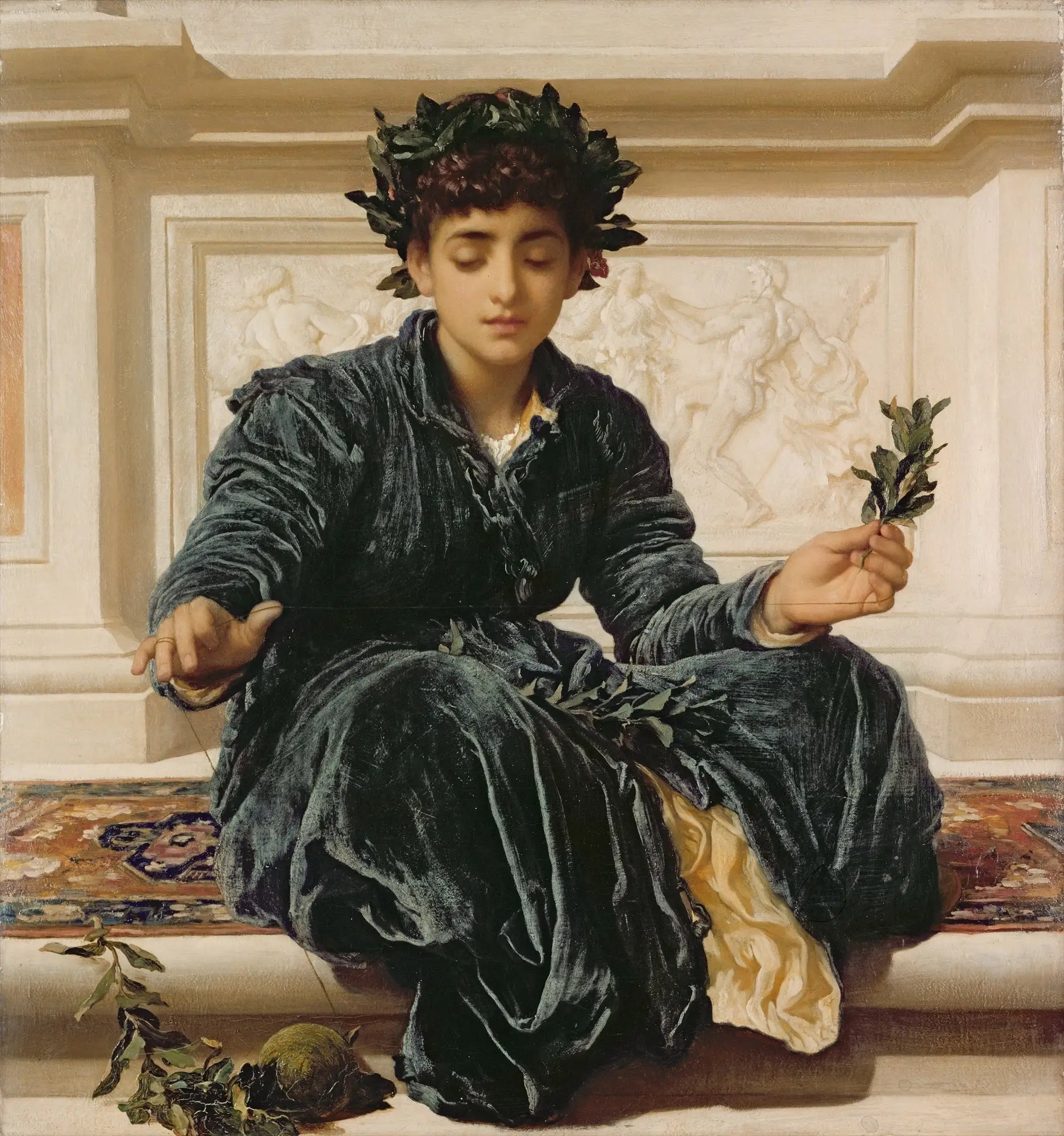 Tisser la couronne - Frederic Leighton image 1 reproduction artisanale de tableau