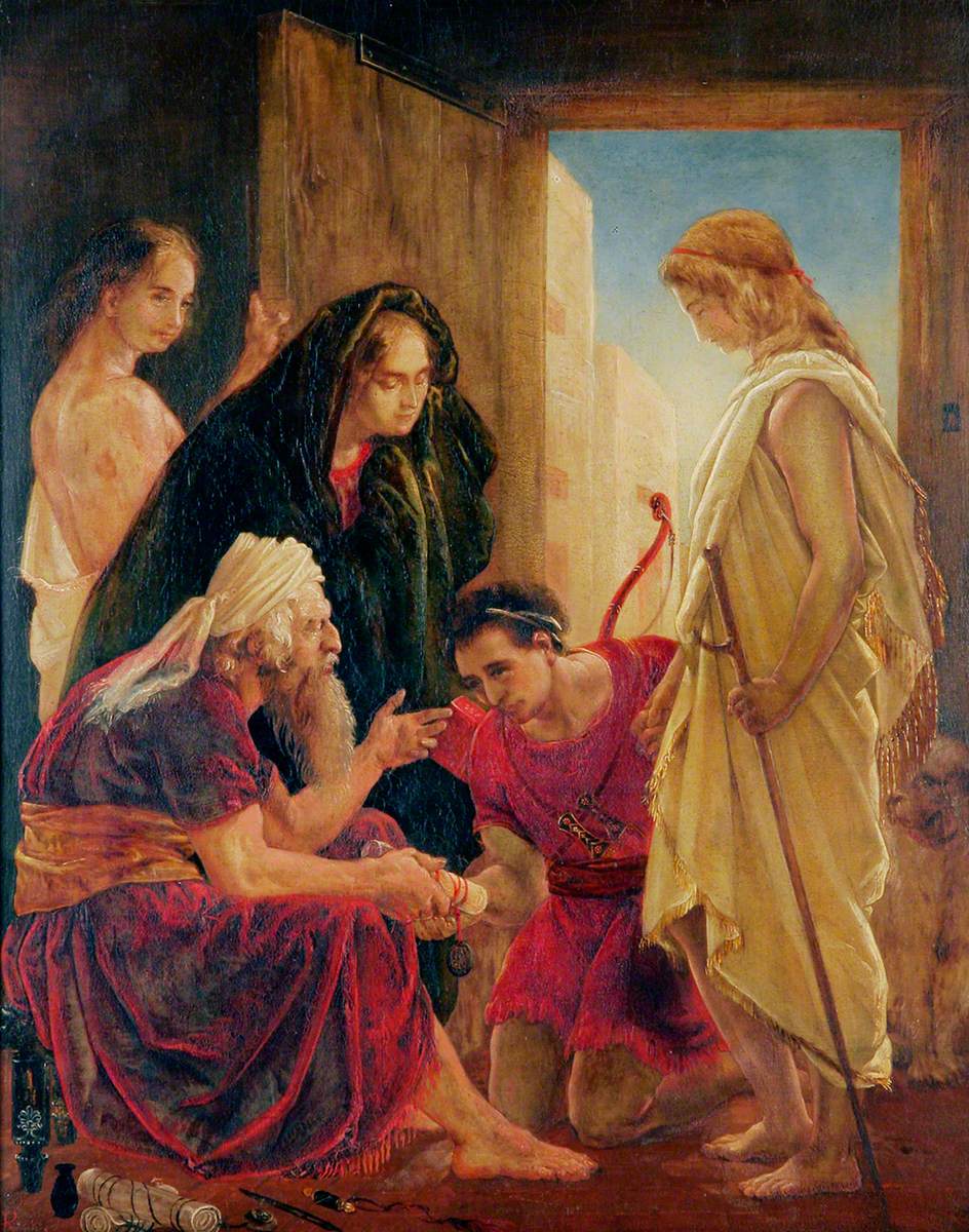 Tobias dans la maison de son père et de sa mère - Dante Gabriel Rossetti image 1 copie peinte à la main à l’huile