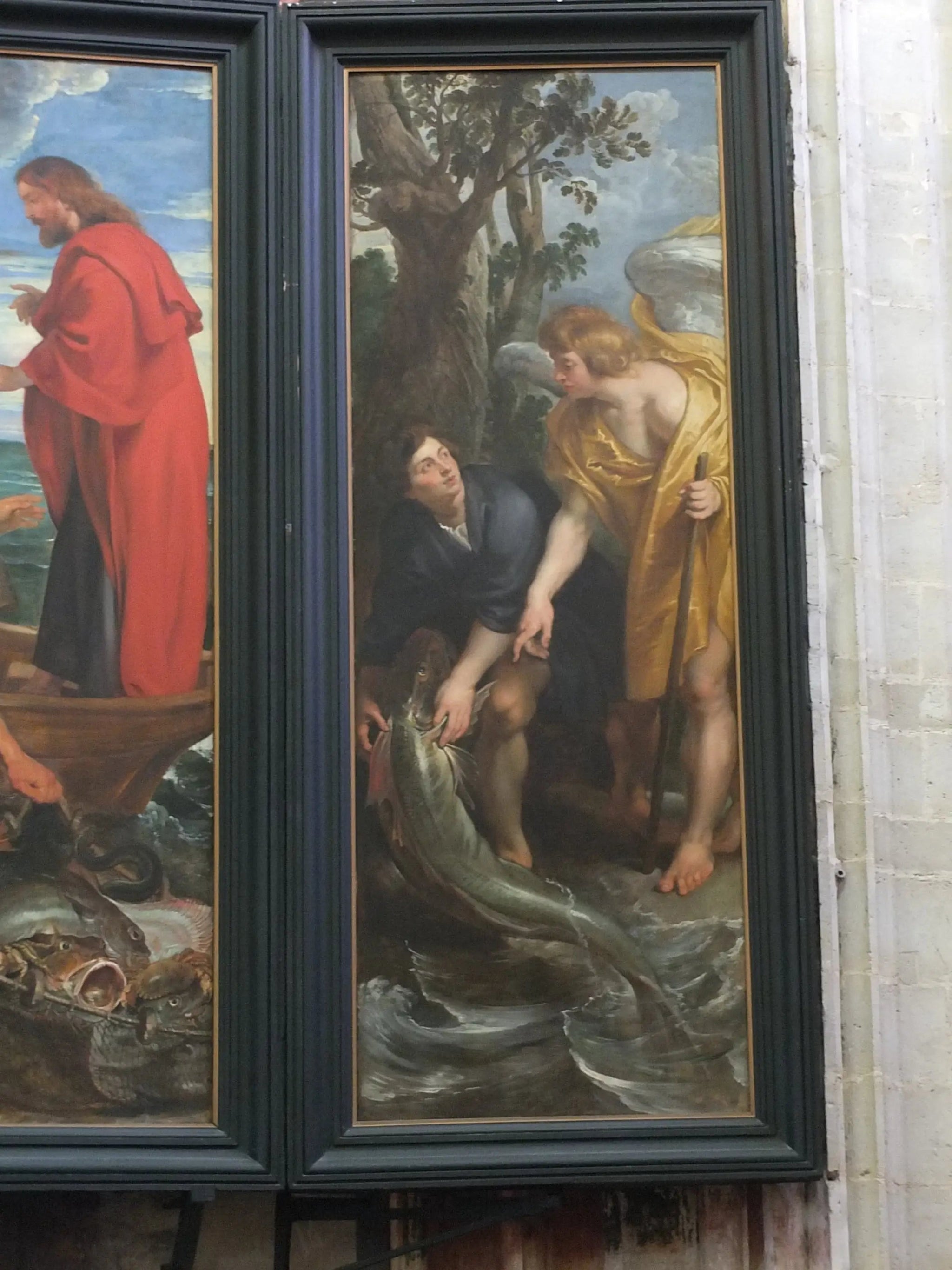 Tobie capture le poisson et le tire sur la terre sur ordre de l'ange (Tobie 6:1-10), 1618-19 - Peter Paul Rubens image 1 copie peinte à la main à l’huile