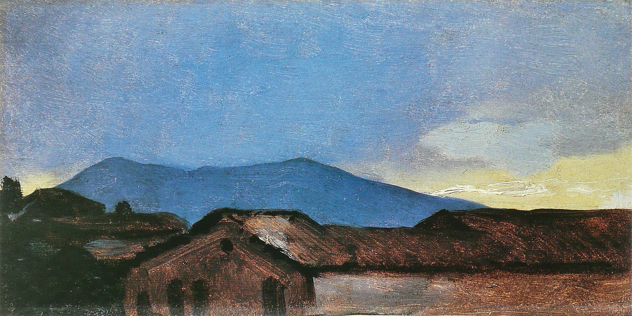 Toits et collines au coucher du soleil - Léon Cogniet image 1 reproduction de peinture à l’huile