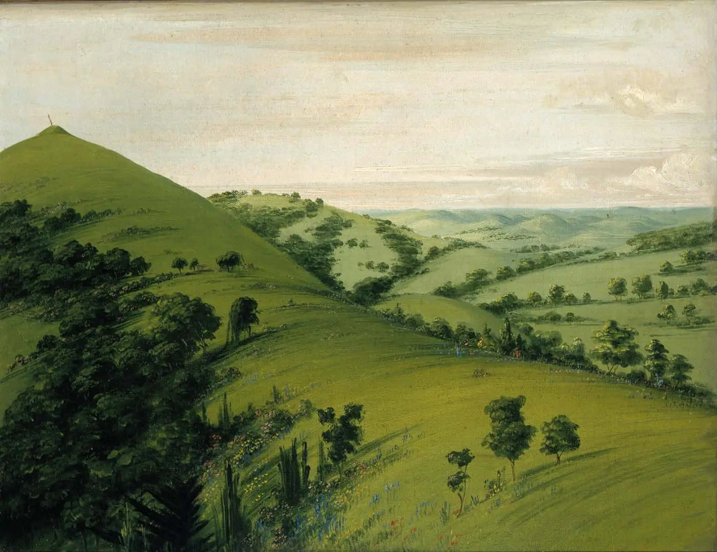 Tombe du Merle, vue arrière, prairies émaillées de fleurs - George Catlin image 1 reproduction de peinture à l’huile