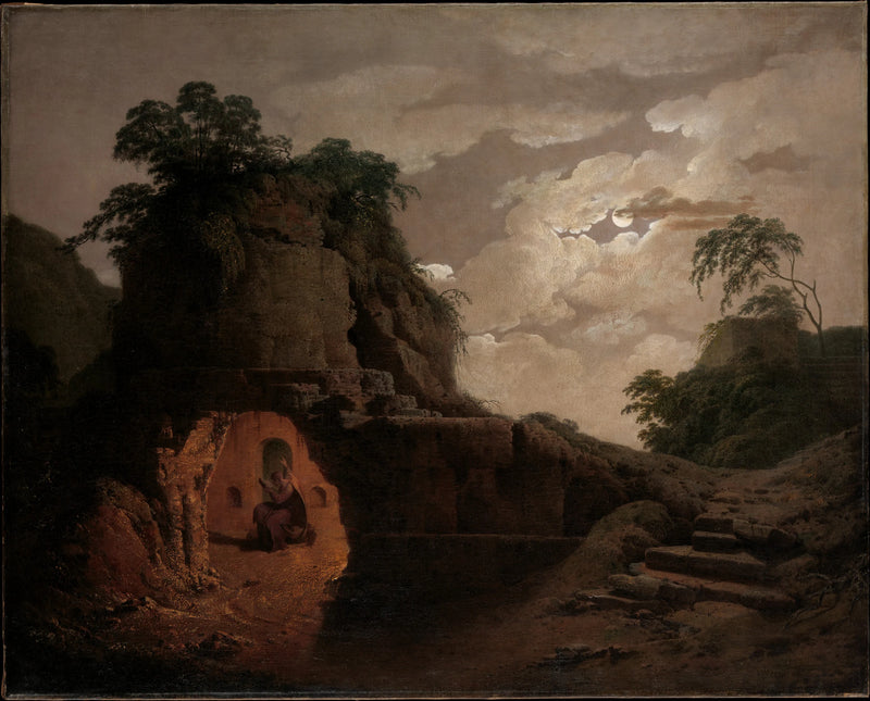 Le Tombeau de Virgile au clair de lune, avec Silius Italicus déclamant - Joseph Wright (Wright of Derby)