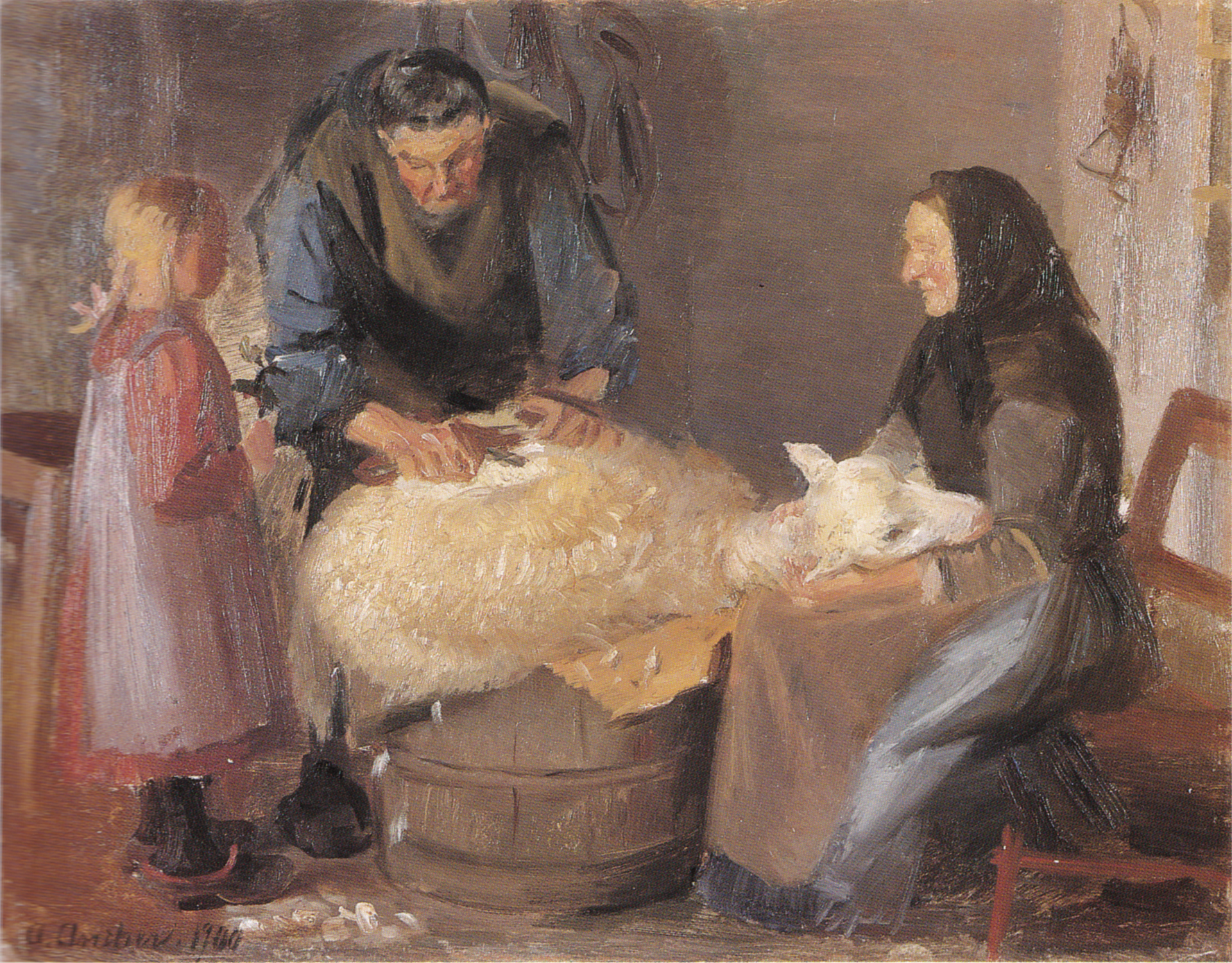 Tonte des moutons - Anna Ancher image 1 copie peinte à la main à l’huile