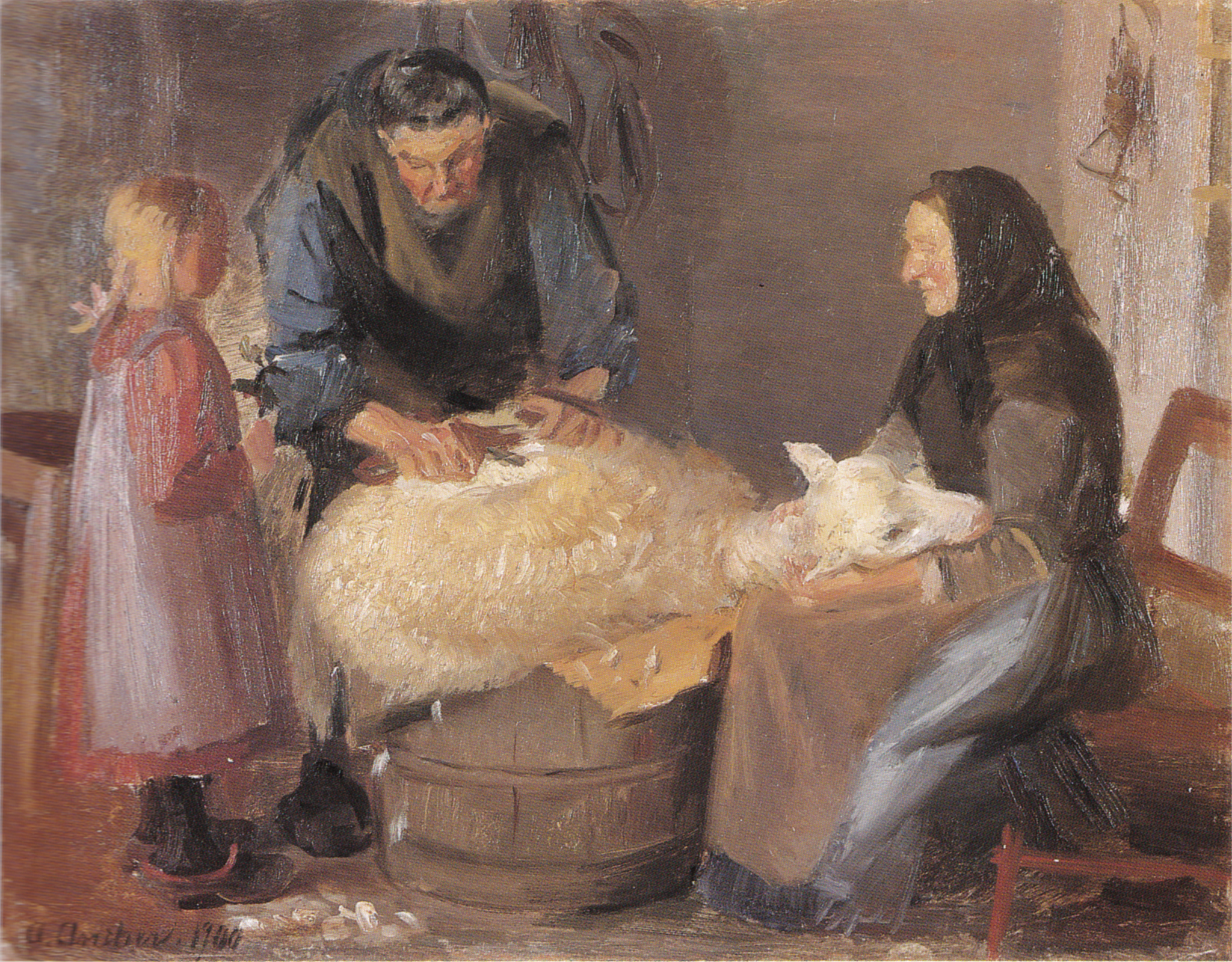 Tonte des moutons - Anna Ancher image 1 copie peinte à la main à l’huile