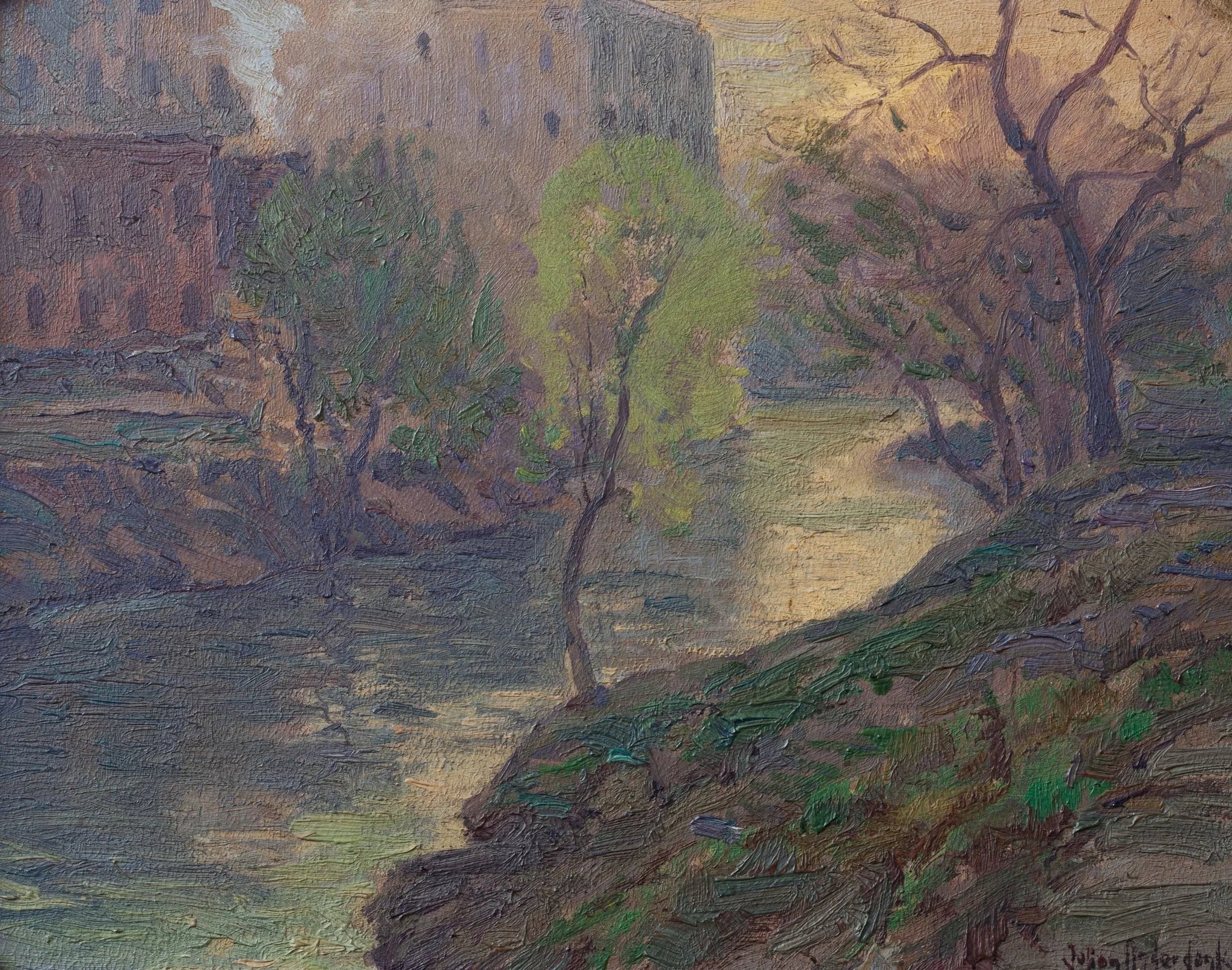 Tôt le matin sur la rivière San Antonio au niveau du pont du moulin - Julian Onderdonk image 1 reproduction de peinture à l’huile