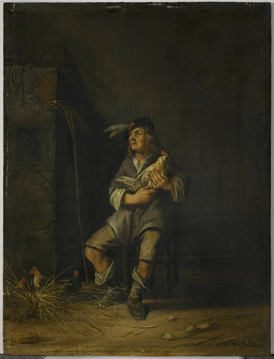 Le Toucher : paysan tenant une poule - Anthonie Palamedesz.