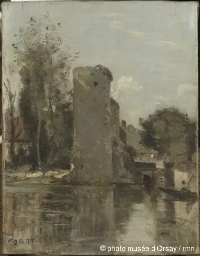 Tour au bord de l'eau - Jean-Baptiste Camille Corot image 1 tableau peint à l’huile sur toile
