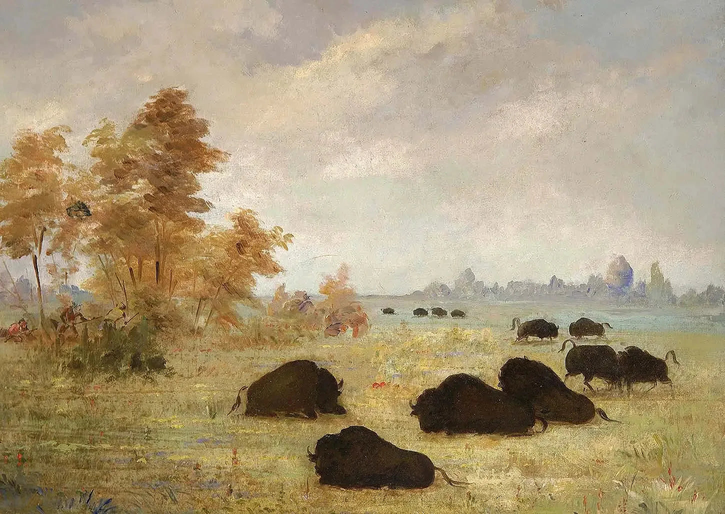 Traque de bisons, Arkansas - George Catlin image 1 reproduction de peinture à l’huile