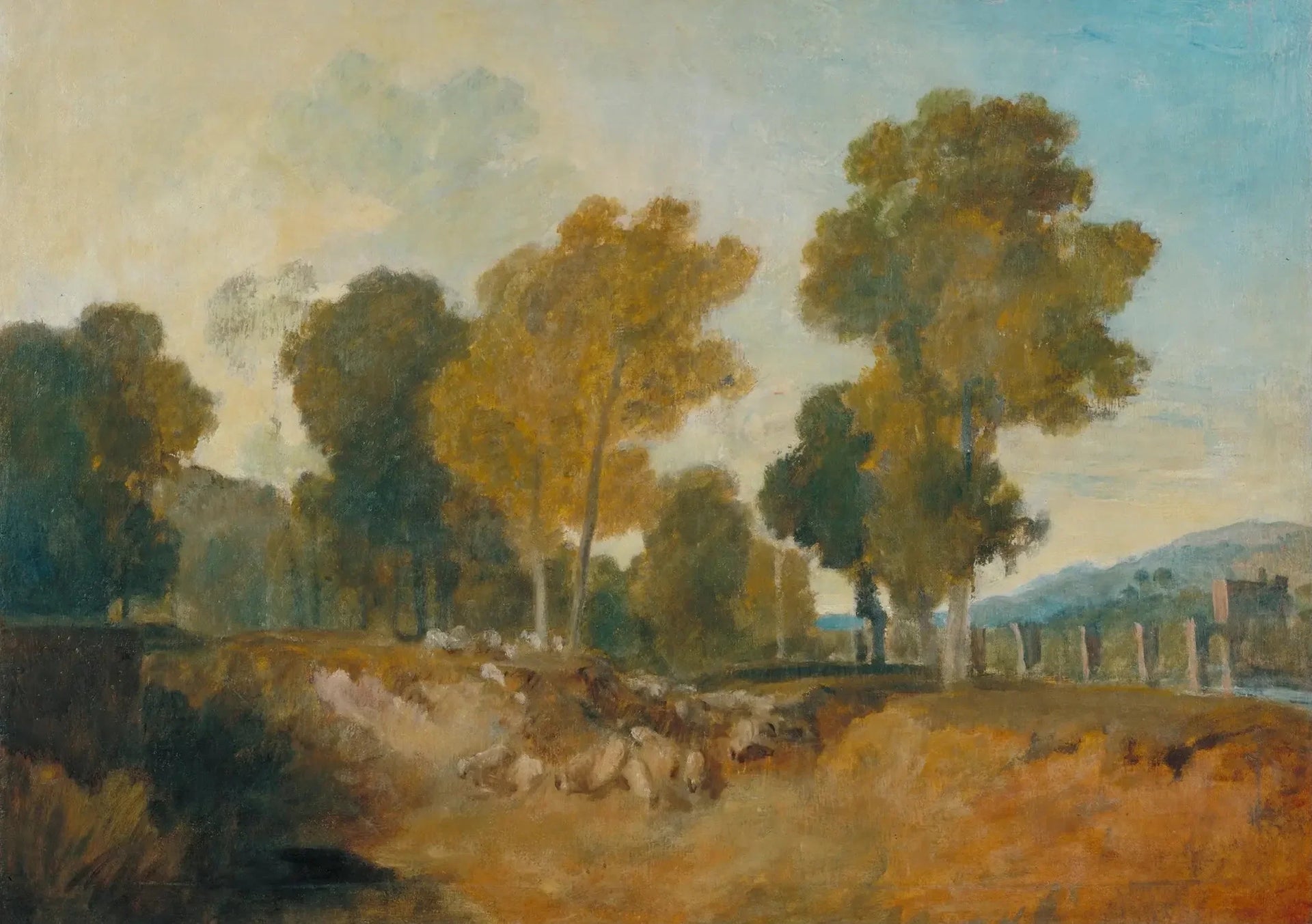 Trees beside the River, with Bridge in the Middle Distance - J. M. W. Turner image 1 reproduction de peinture à l’huile