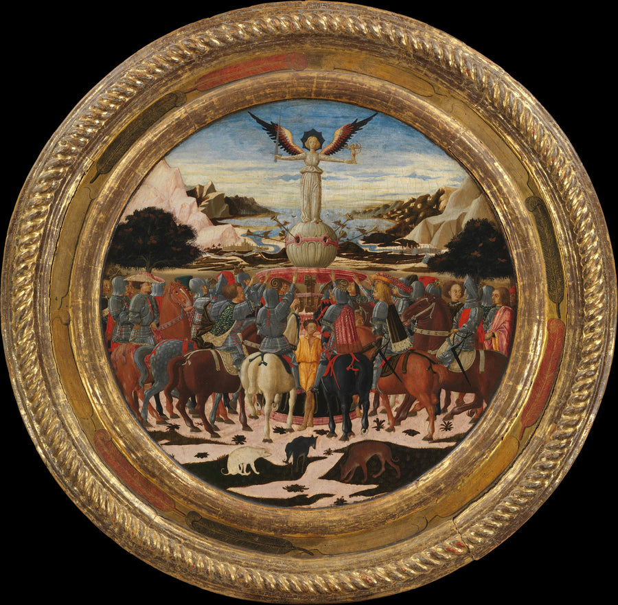 Le Triomphe de la Renommée ; (revers) Impresa de la famille Médicis et armoiries des familles Médicis et Tornabuoni - Giovanni di ser Giovanni Guidi (called Scheggia)