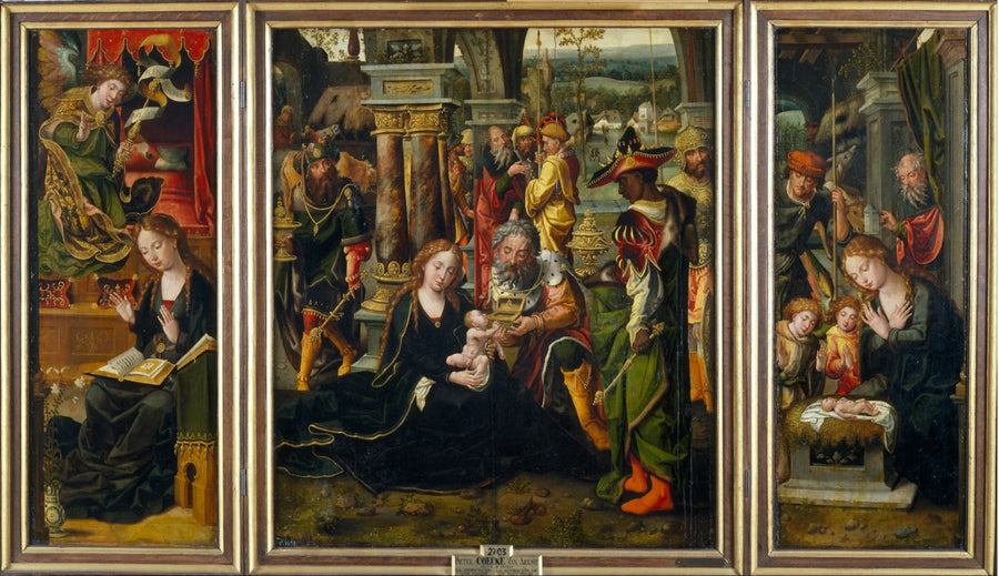 Triptyque avec l'Annonciation, l'Adoration des Mages et Nativité avec anges et bergers - Pieter Coecke van Aelst