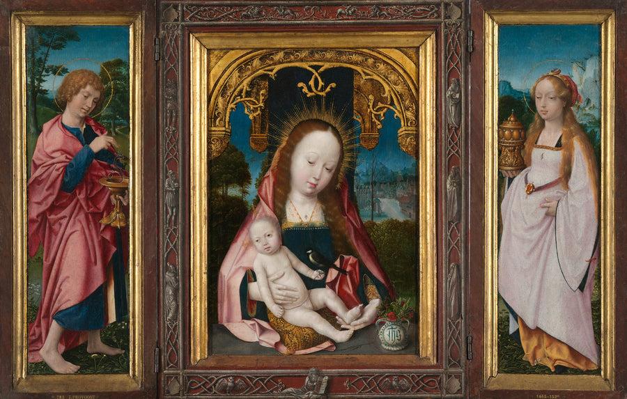 Triptyque avec Marie et l'enfant, Jean l'Évangéliste (panneau de gauche) et Marie-Madeleine (panneau de droite) - Jean Provost