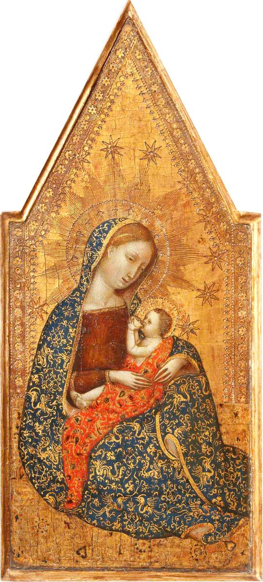 Triptyque : La Vierge de l’Humilité (au centre) ; La Nativité (à gauche) ; La Crucifixion (à droite) ; L’Annonciation (en haut à gauche et à droite) - Francescuccio Ghissi image 1 reproduction d’œuvre d’art à l’huile