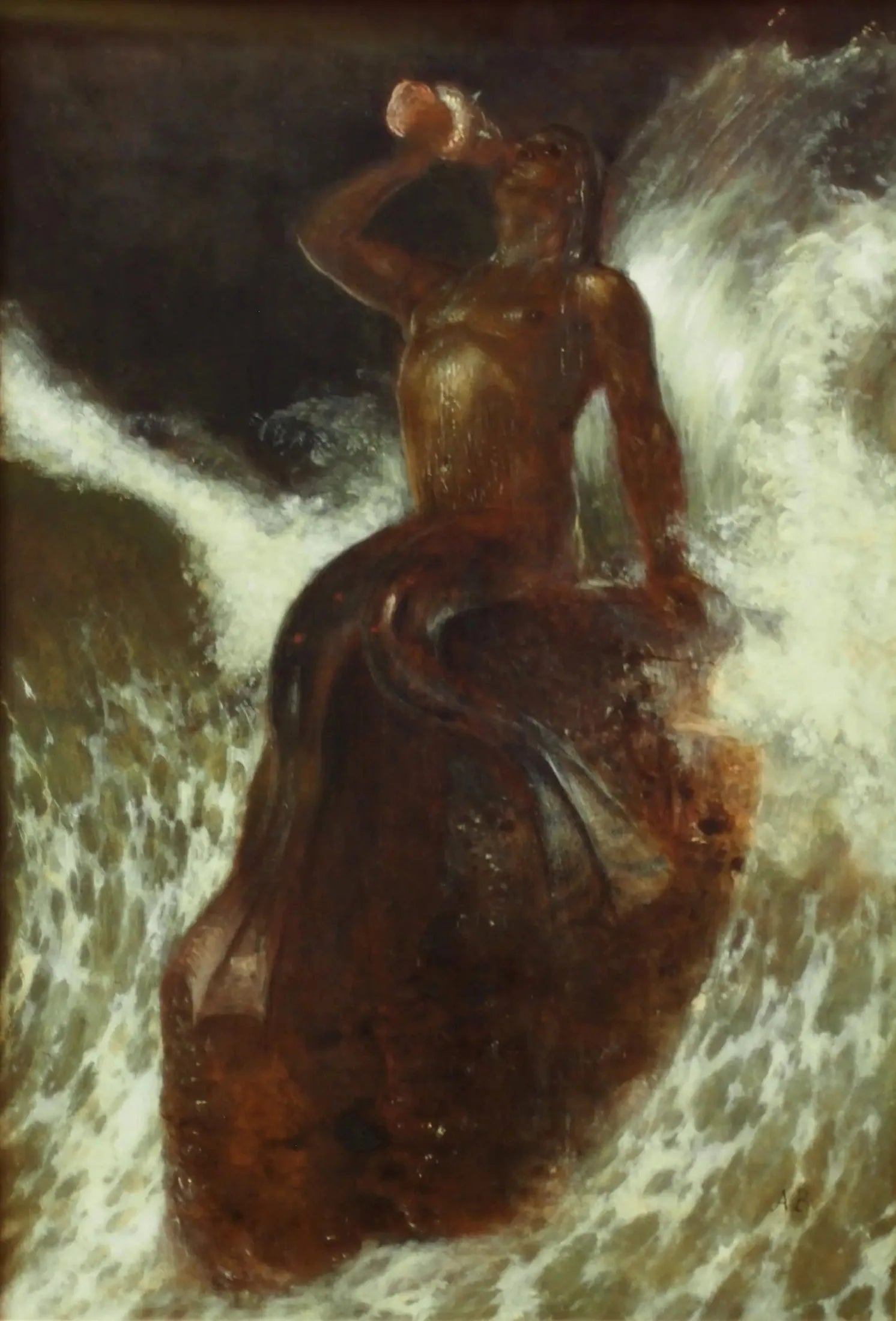 Triton soufflant à travers un coquillage dans les vagues - Arnold Böcklin image 1 reproduction d’œuvre d’art à l’huile