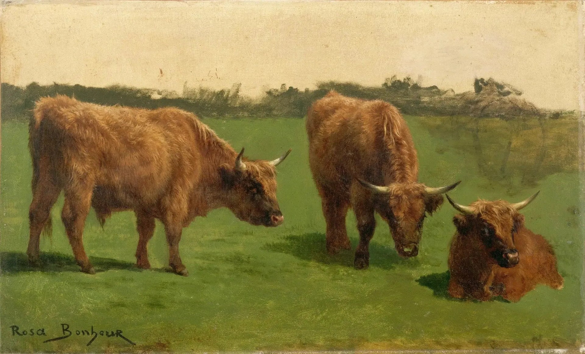 Trois bœufs roux au pâturage - Rosa Bonheur image 1 copie de tableau peinte à la main