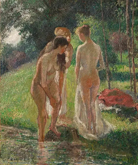 Trois Baigneuses sortant du bain - Camille Pissarro image 1 tableau peint à l’huile sur toile