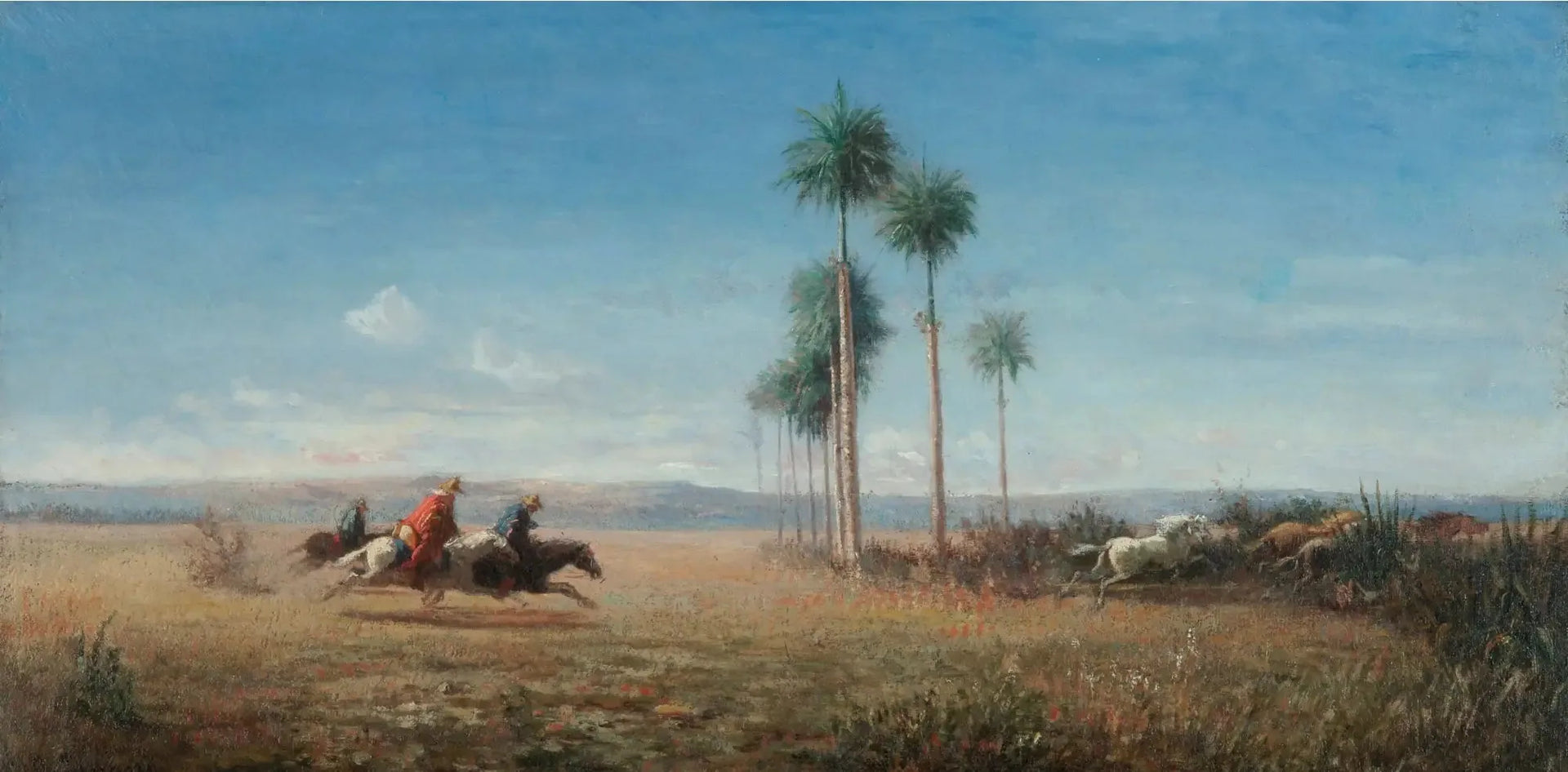 Trois cavaliers et chevaux galopant dans une plaine (Venezuela) - Camille Pissarro image 1 copie peinte à la main à l’huile
