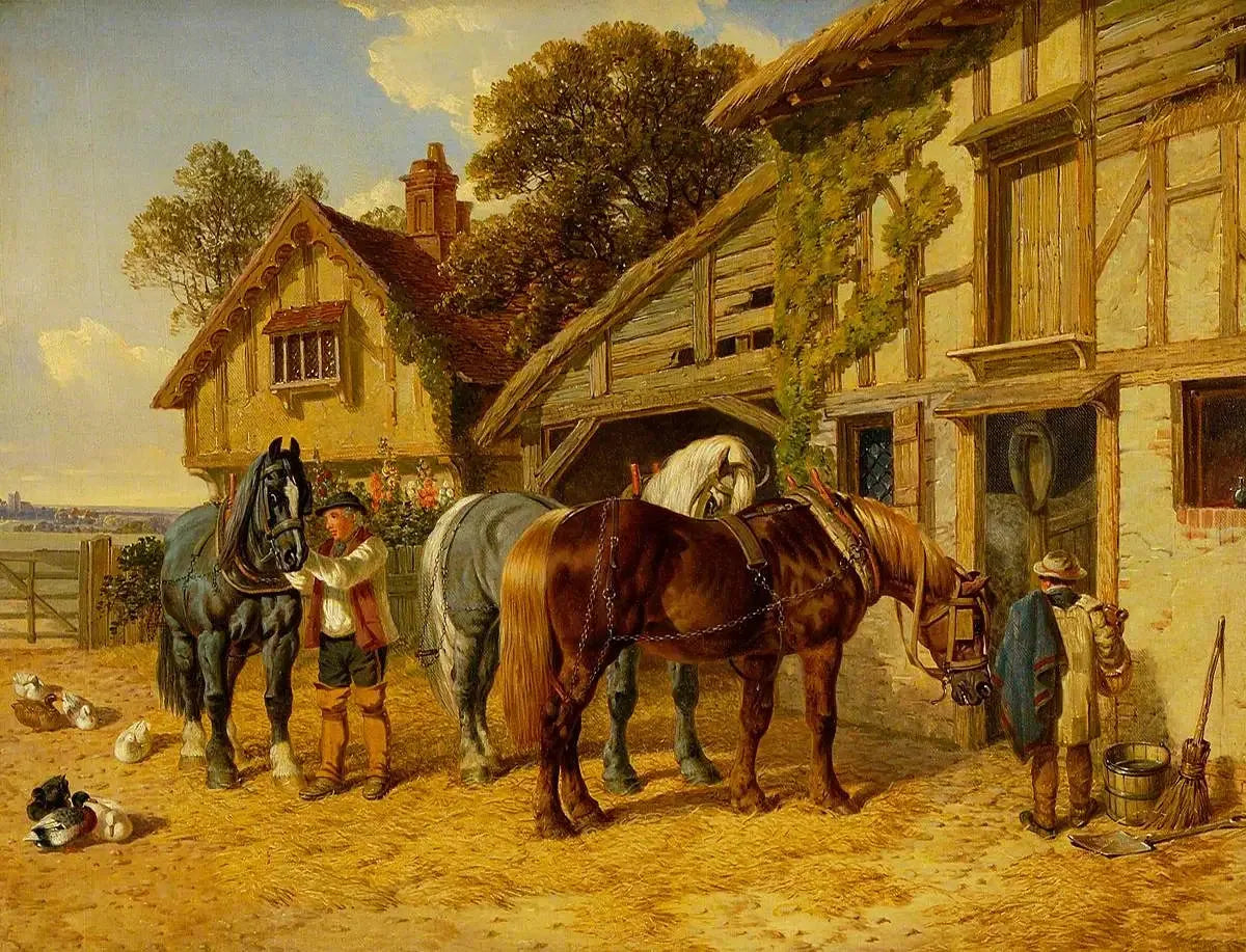 Trois chevaux et canards dans l'écurie - John Frederick Herring, Sr. image 1 reproduction de peinture à l’huile