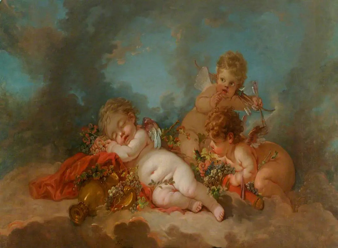 Trois Cupidons flottant dans les nuages - François Boucher image 1 tableau peint à l’huile sur toile