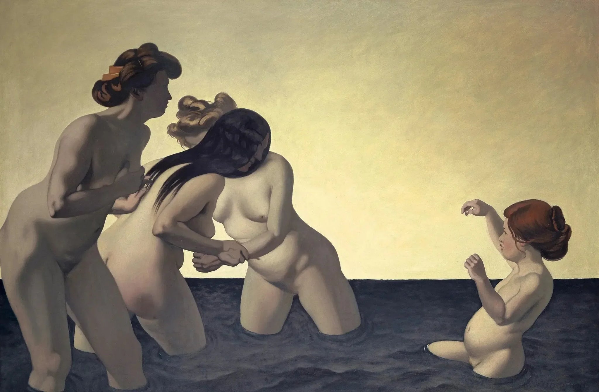 Trois femmes et une petite fille jouant dans l'eau - Félix Vallotton image 1 reproduction artisanale de tableau