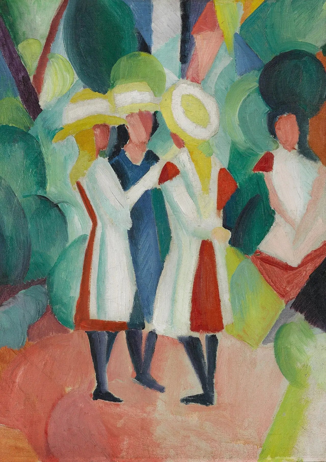 Trois filles portant des chapeaux de paille jaunes - August Macke image 1 tableau peint à l’huile sur toile