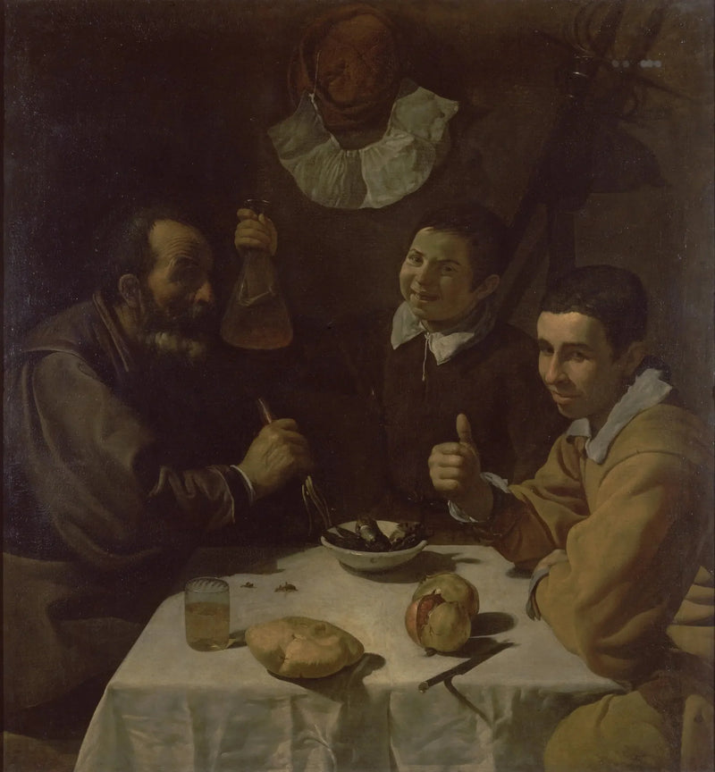 Trois hommes à table, le déjeuner - Diego Velázquez