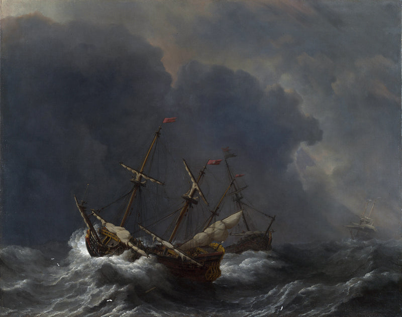 Trois navires dans un coup de vent - Willem Van de Velde le Jeune