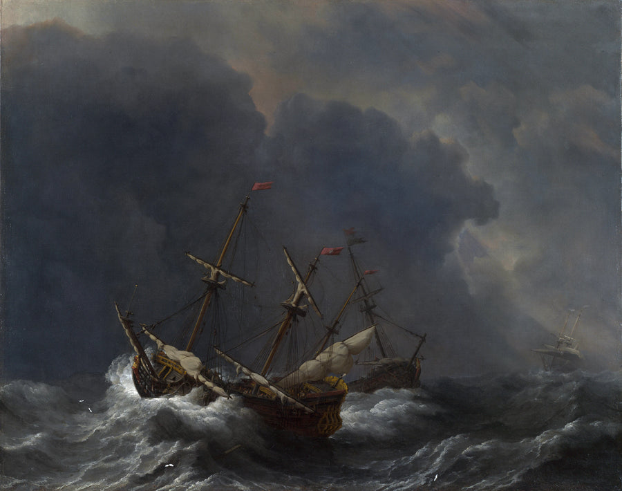 Trois navires dans un coup de vent - Willem Van de Velde le Jeune