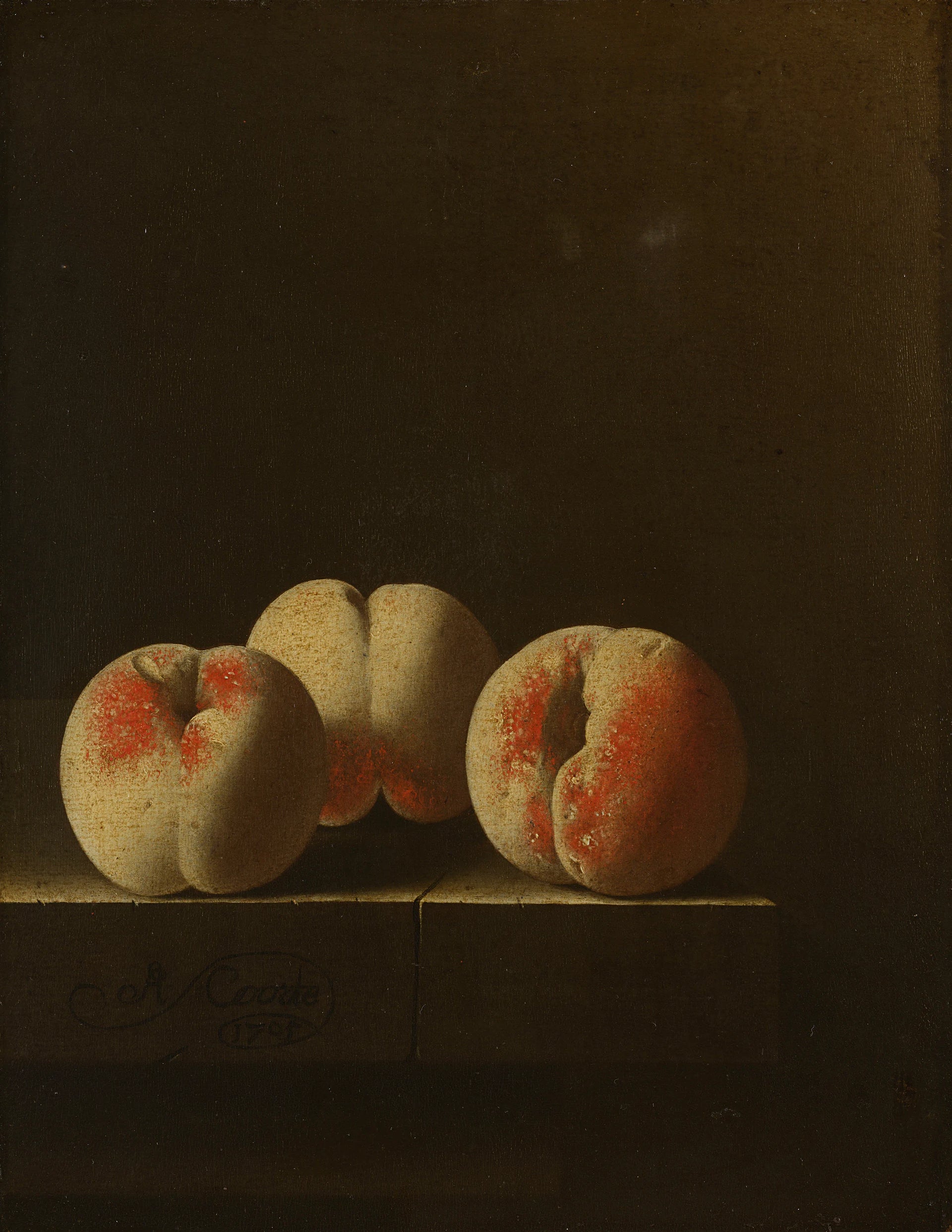 Trois pêches sur un socle en pierre - Adriaen Coorte