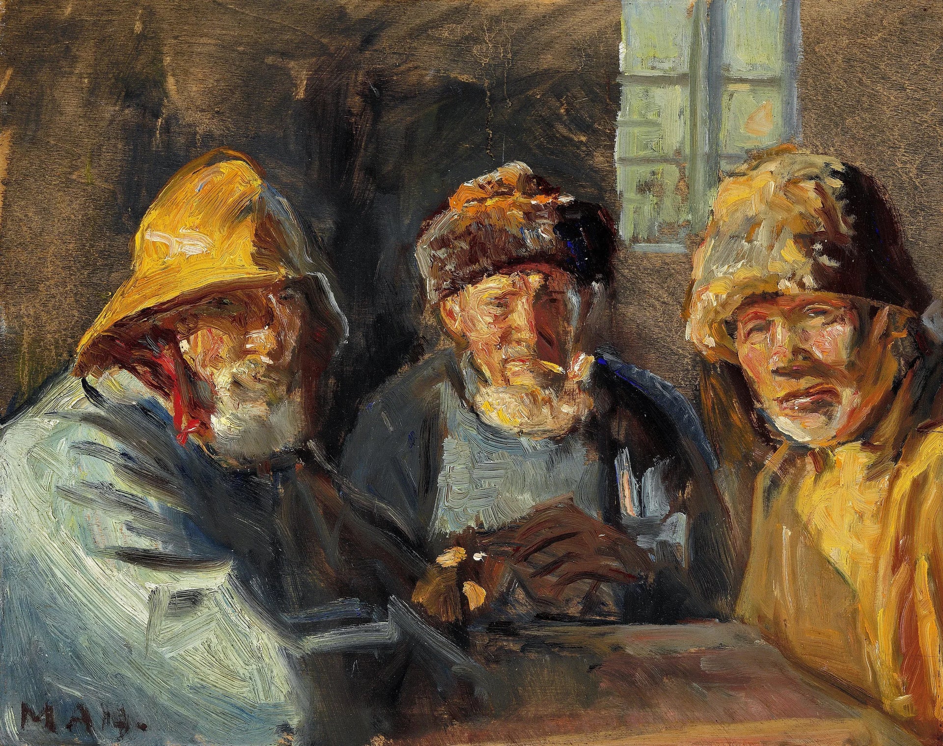Trois pêcheurs assis au soleil. - Michael Peter Ancher image 1 copie de tableau peinte à la main