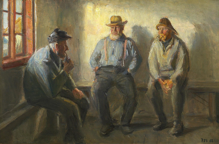 Trois pêcheurs dans le magasin de Brøndum. - Michael Peter Ancher