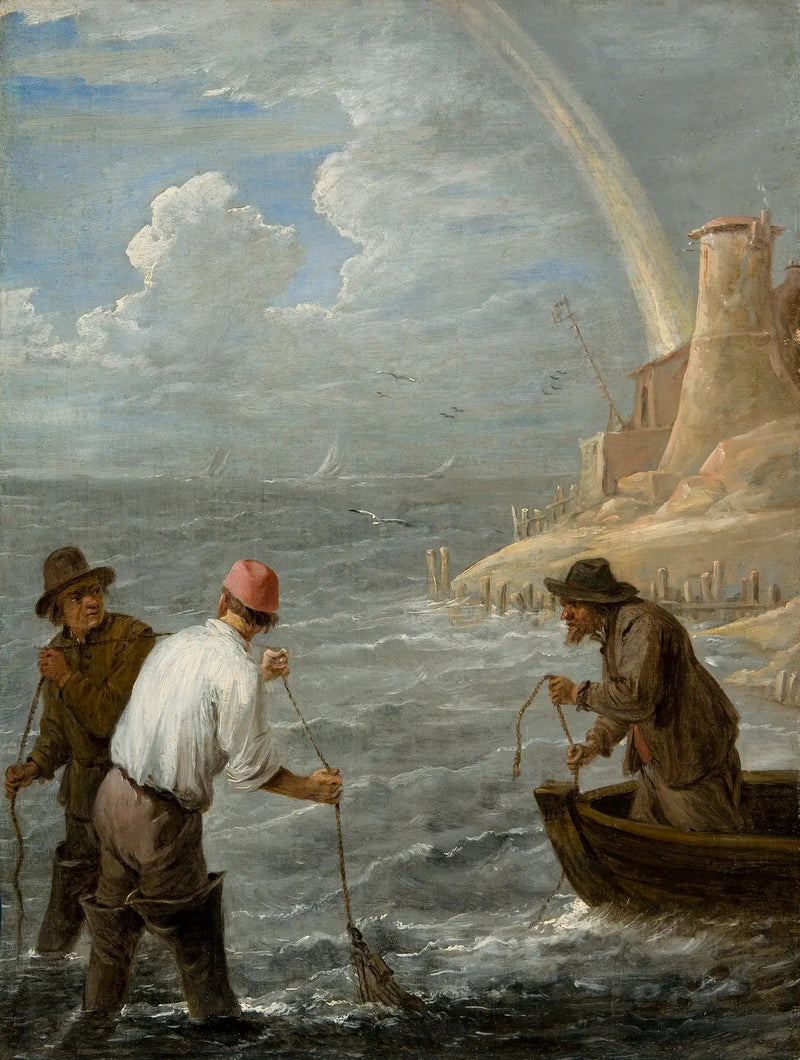 Trois pêcheurs lançant leurs filets - David Teniers le Jeune