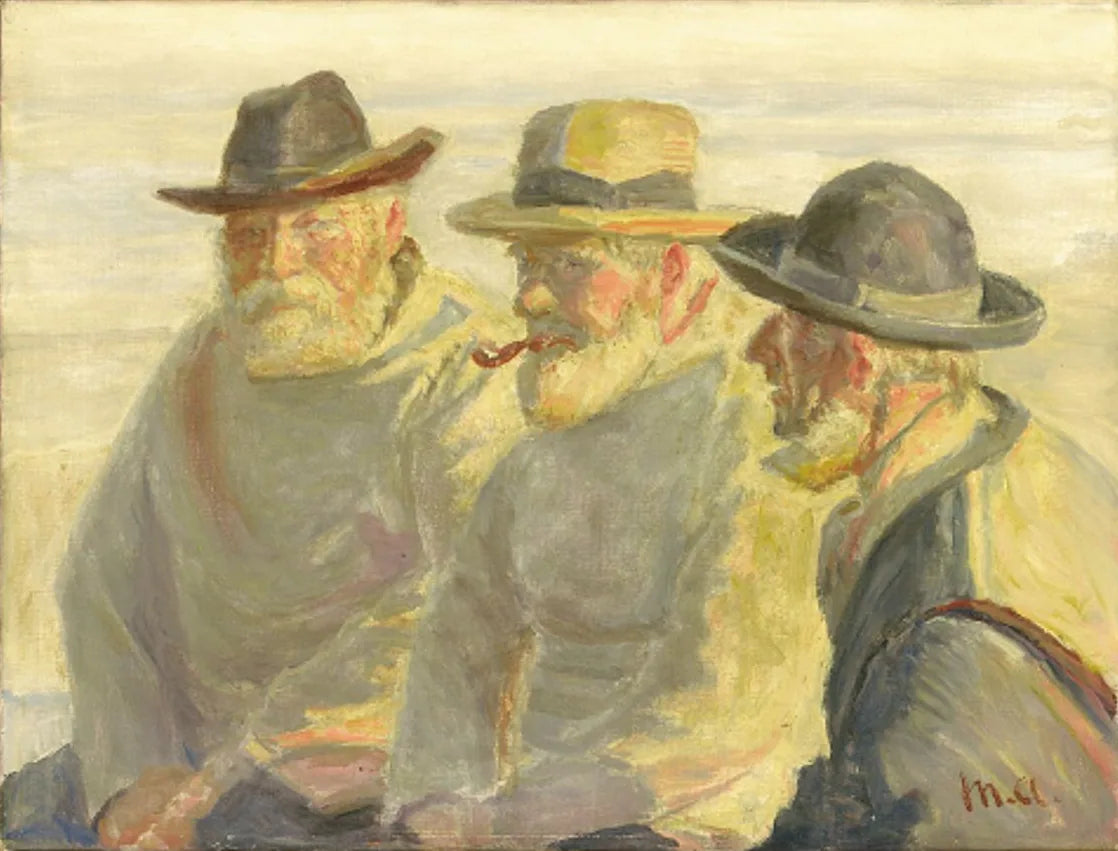 Trois pêcheurs sur la plage de Skagen. - Michael Peter Ancher image 1 reproduction artisanale de tableau