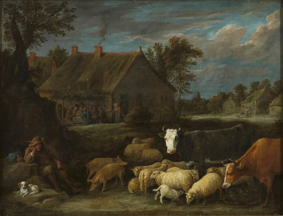 Troupeau dans un village - David Teniers le Jeune