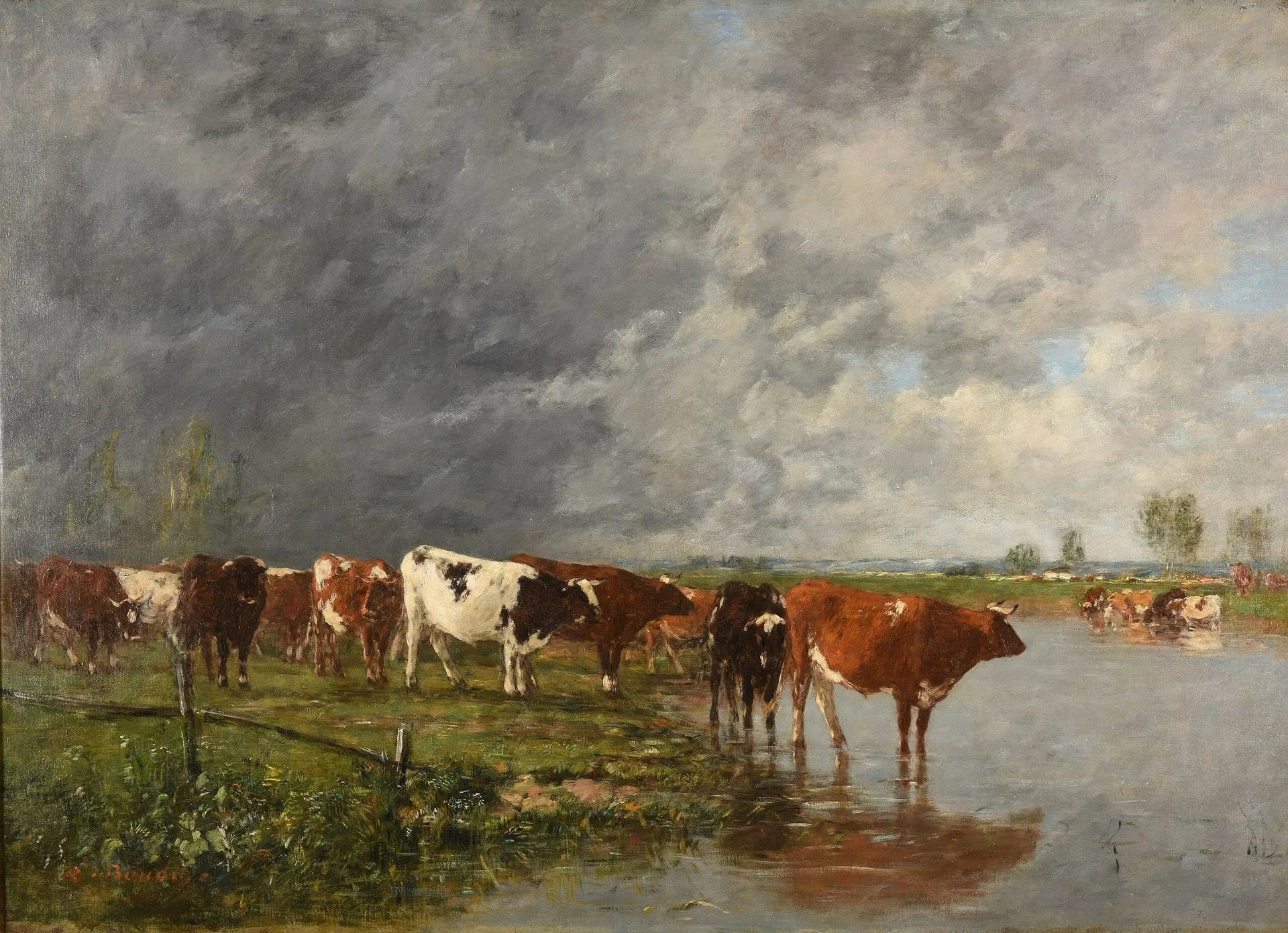 Troupeau s'abreuvant - Eugène Boudin image 1 reproduction réalisée par Alpha Reproduction