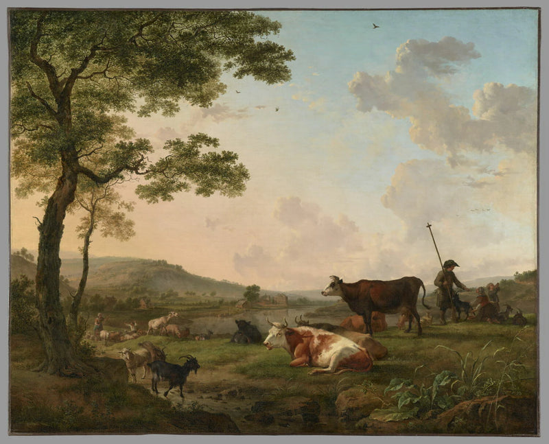 Troupeaux dans une prairie près d'une rivière - Balthasar Paul Ommeganck