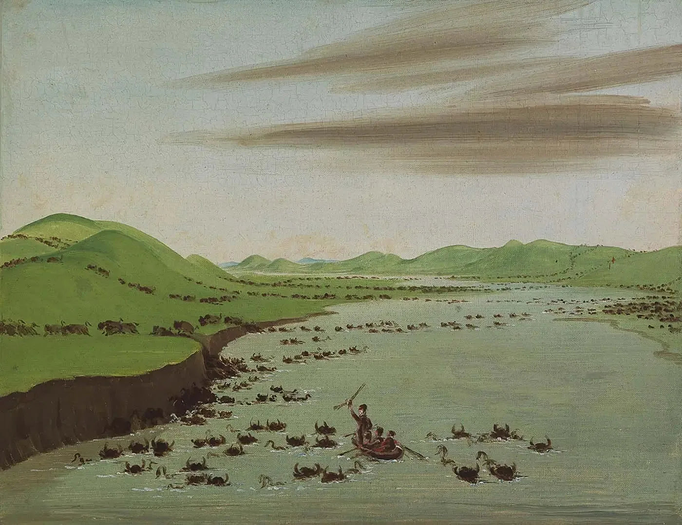 Troupeaux de bisons traversant le Haut-Missouri - George Catlin image 1 copie de tableau peinte à la main