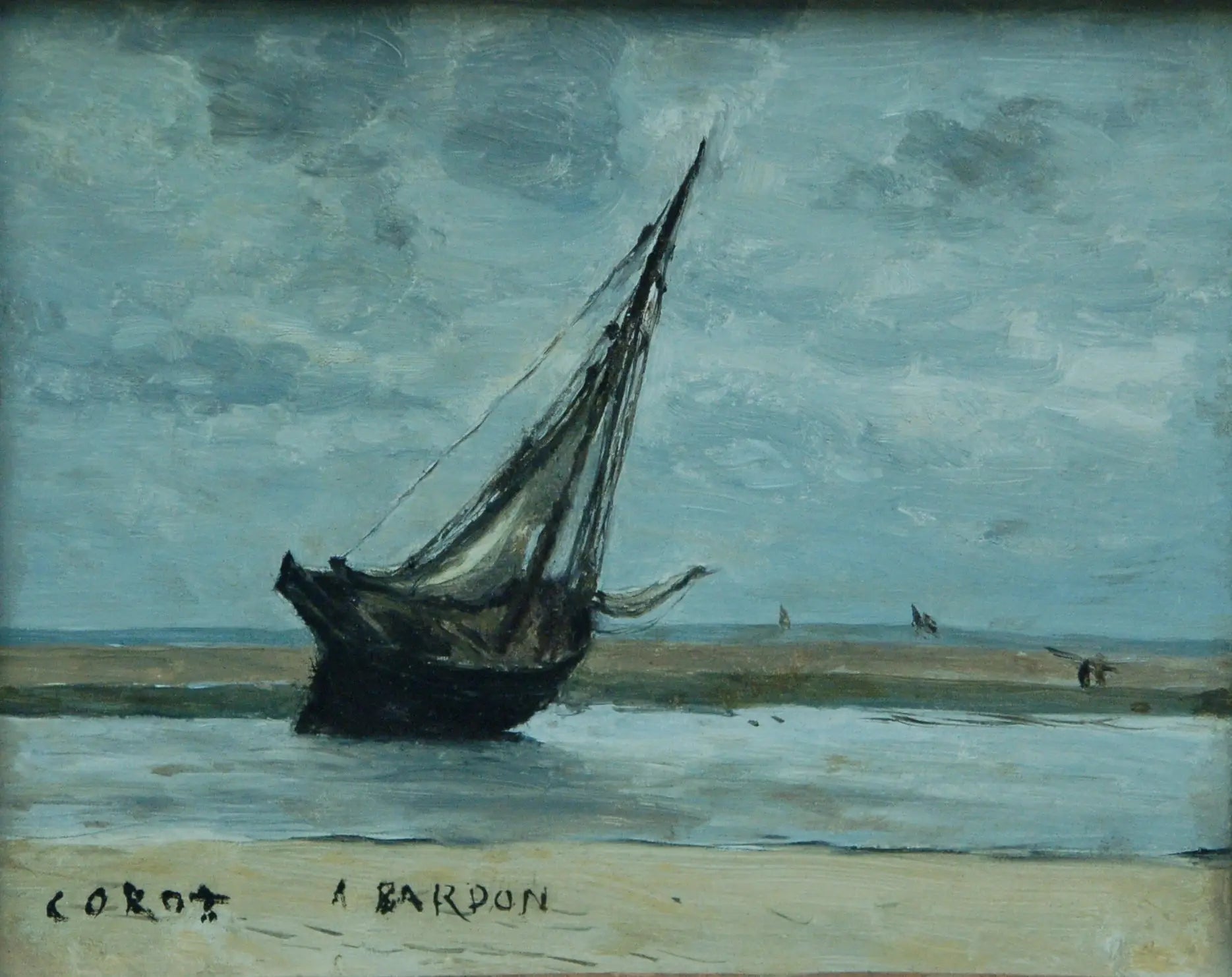 Trouville. Bateau échoué, dit Bateau de pêche à marée basse - Jean-Baptiste Camille Corot image 1 tableau peint à l’huile sur toile