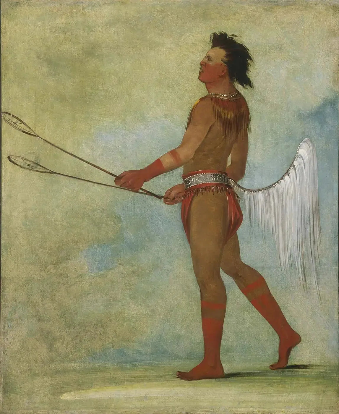 Tul-lock-chísh-ko, boit le jus de la pierre, en tenue de joueur de balle - George Catlin image 1 reproduction réalisée par Alpha Reproduction