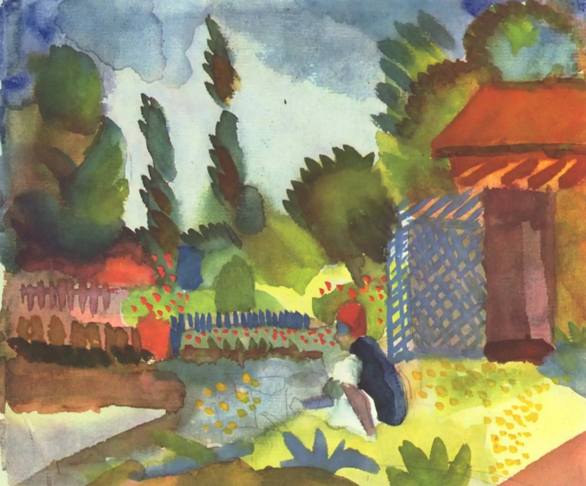 Tunislandschaft mit sitzendem Araber - August Macke image 1 reproduction d’œuvre d’art à l’huile
