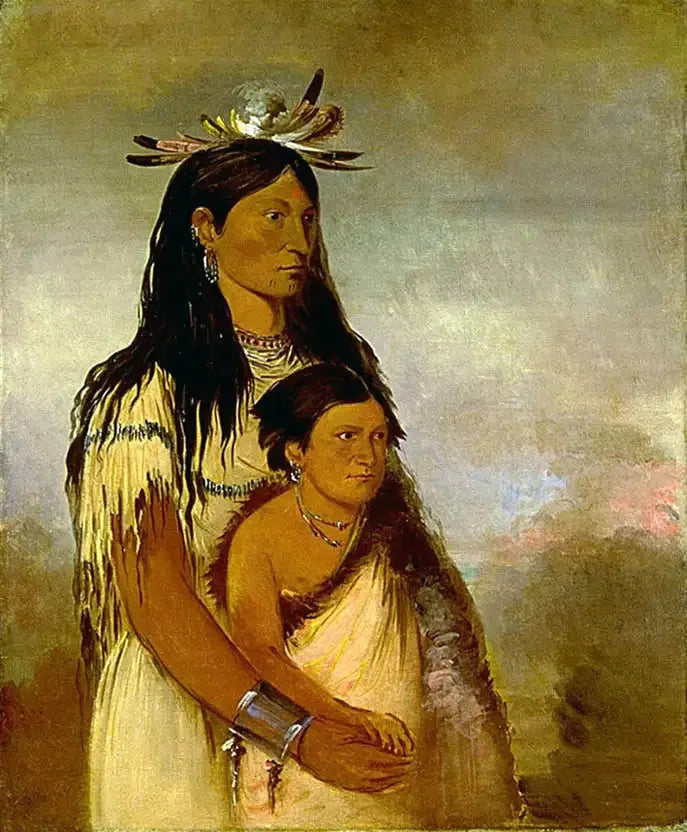 Túnk-aht-óh-ye, le Tonnerre, un garçon, et Wun-pán-to-mee, la Belette blanche, une fille - George Catlin