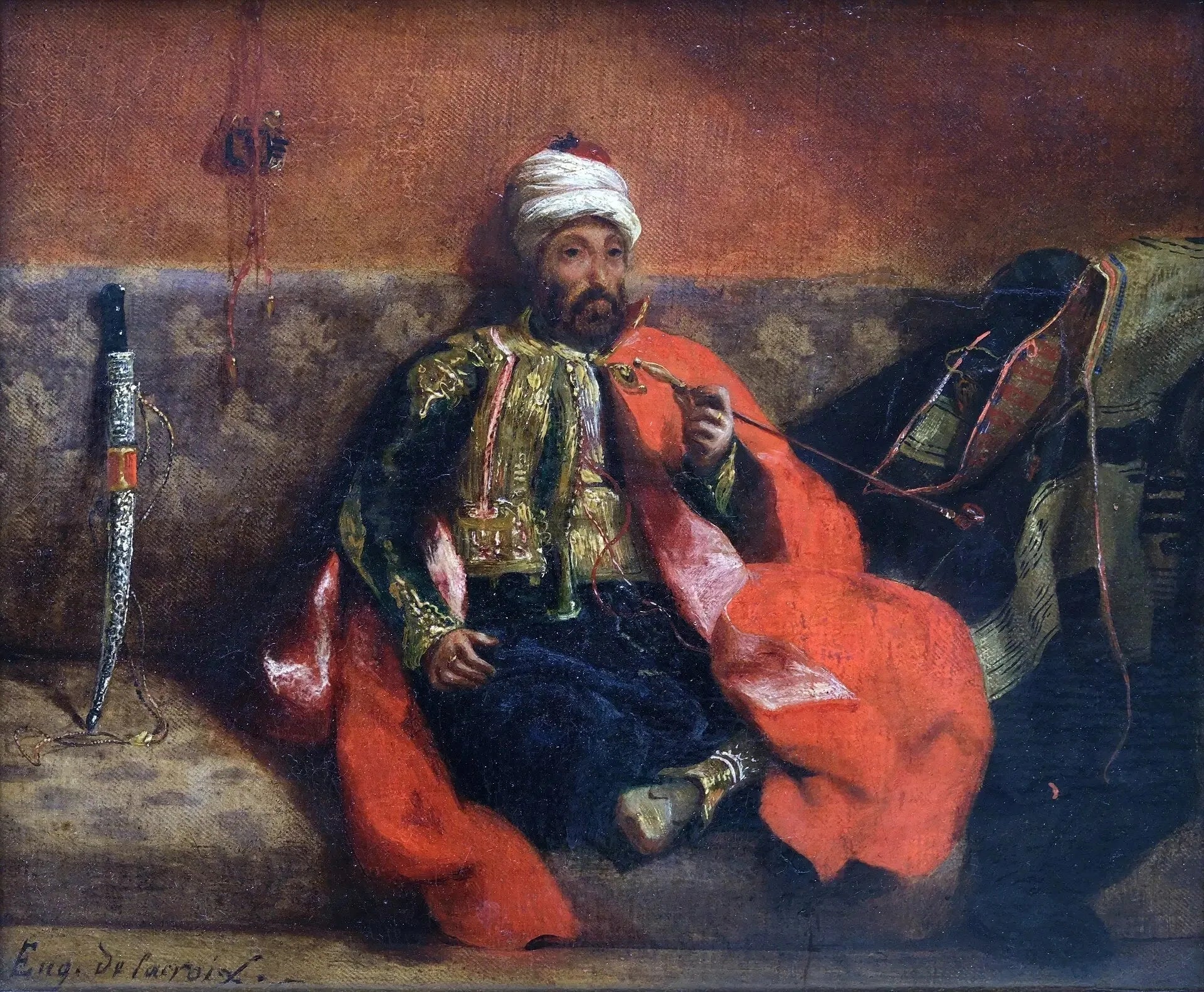 Turc fumant, assis sur un divan - Eugène Delacroix image 1 reproduction d’œuvre d’art à l’huile