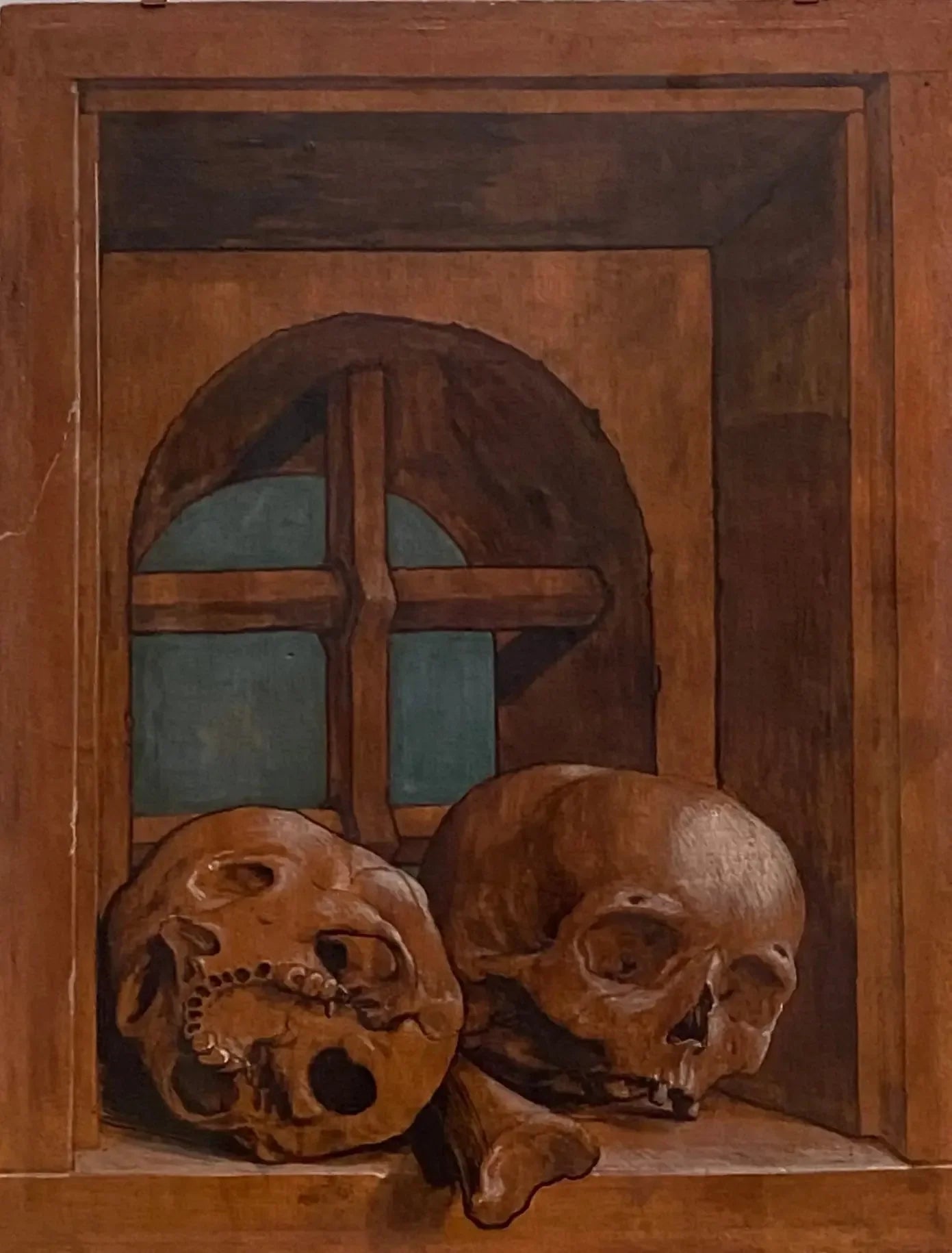 Two skulls in a window niche - Hans Holbein le Jeune image 1 reproduction artisanale de tableau