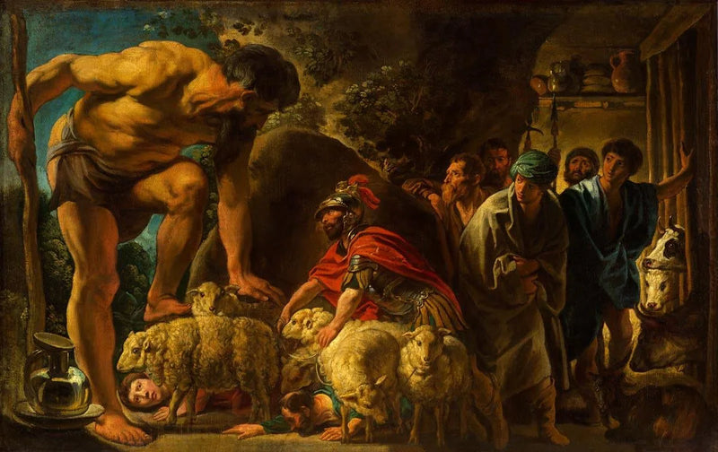 Ulysse et ses hommes s'éclipsent, dissimulés sous des béliers. - Jacob Jordaens