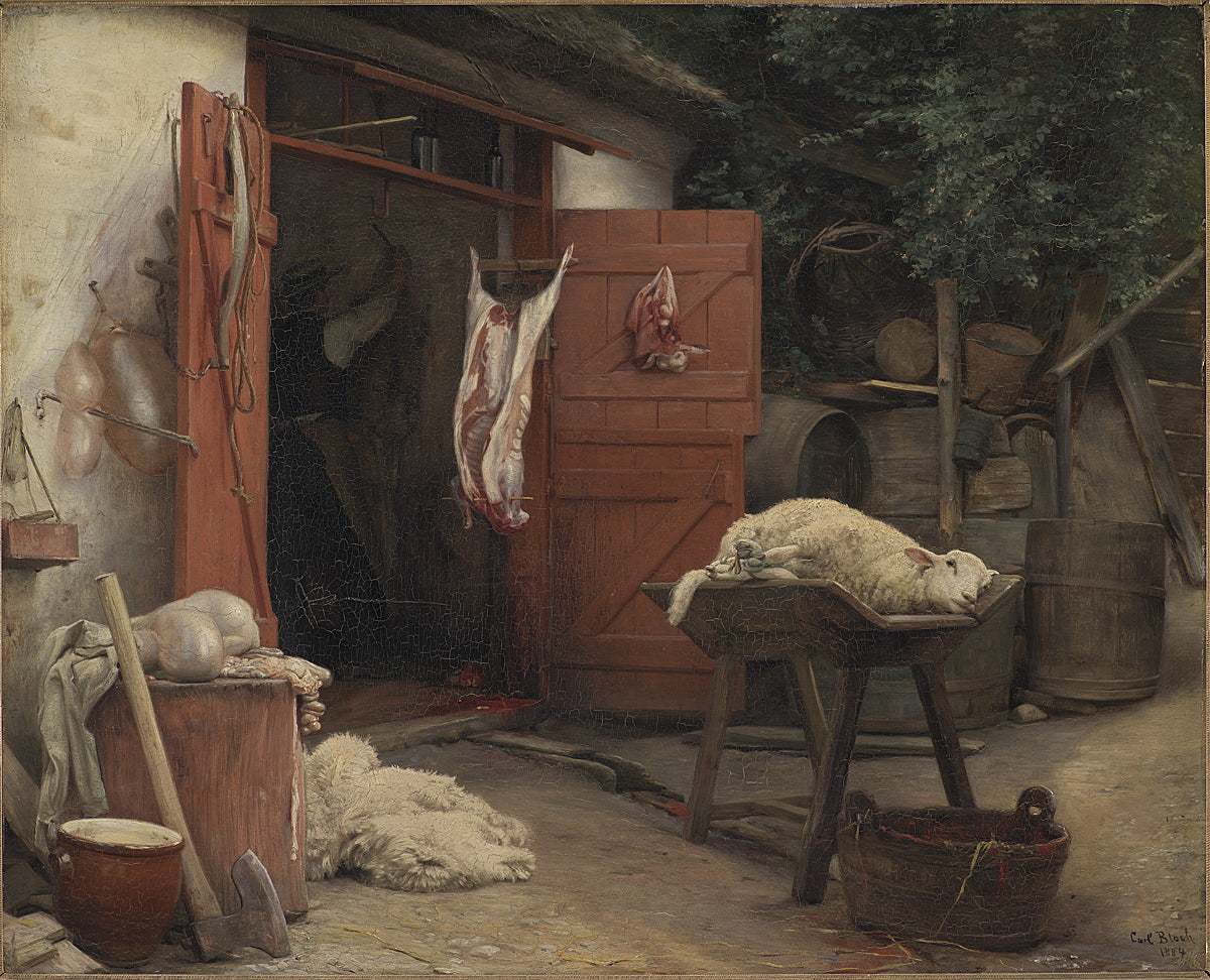 Un abattoir à Hellebæk - Carl Heinrich Bloch image 1 reproduction de peinture à l’huile