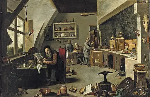 Un alchimiste dans son atelier - David Teniers le Jeune image 1 copie de tableau peinte à la main