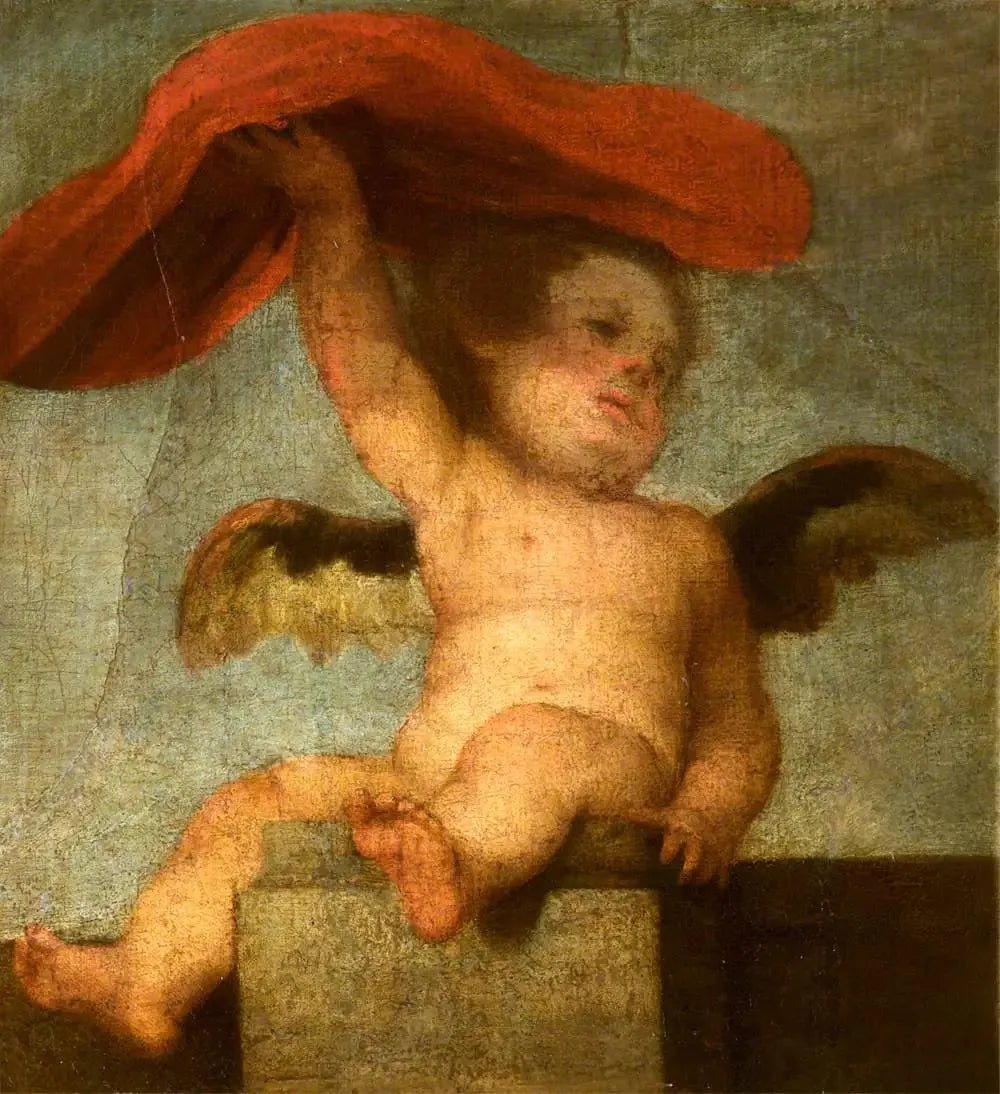 Un ange-putto tenant quelque chose de rouge : un fragment - Bartolomé Esteban Murillo image 1 reproduction artisanale de tableau