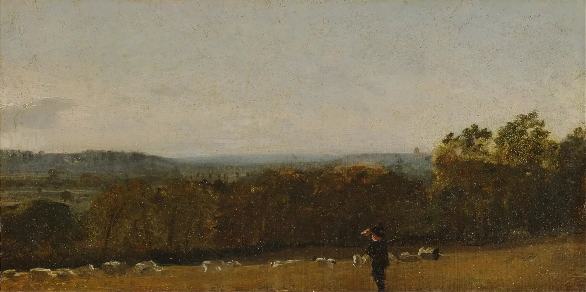 Un berger dans un paysage regardant à travers Dedham Vale en direction de Langham - John Constable image 1 reproduction artisanale de tableau