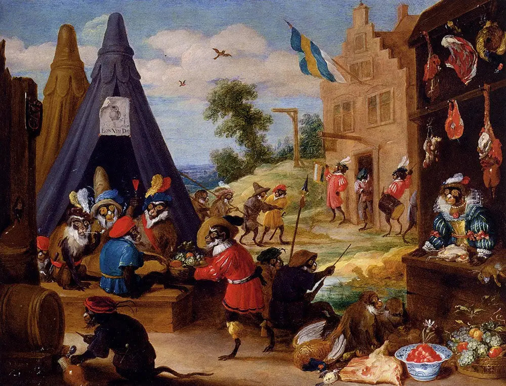 Un campement de singes - David Teniers le Jeune image 1 reproduction de peinture à l’huile