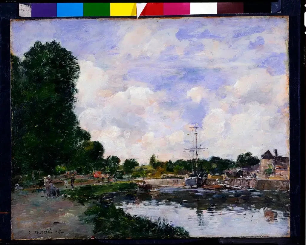 Un canal à Abbeville - Eugène Boudin image 1 reproduction artisanale de tableau